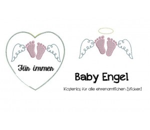 Stickdatei Baby Engel - ITH Herz und Engelsflügel Füßchen für Sternchen